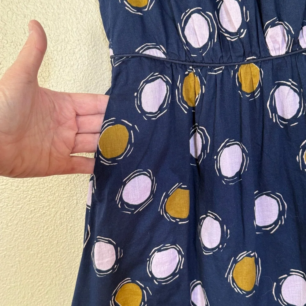 Boden Dress Size 6 Blue Pink‎ Gold Polka Dot Sleeveless Knee Length Cotton Lined